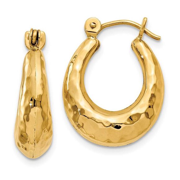 Hammered Puffed Oval Hoops in 14k Yellow Gold - Picture 1 of 5